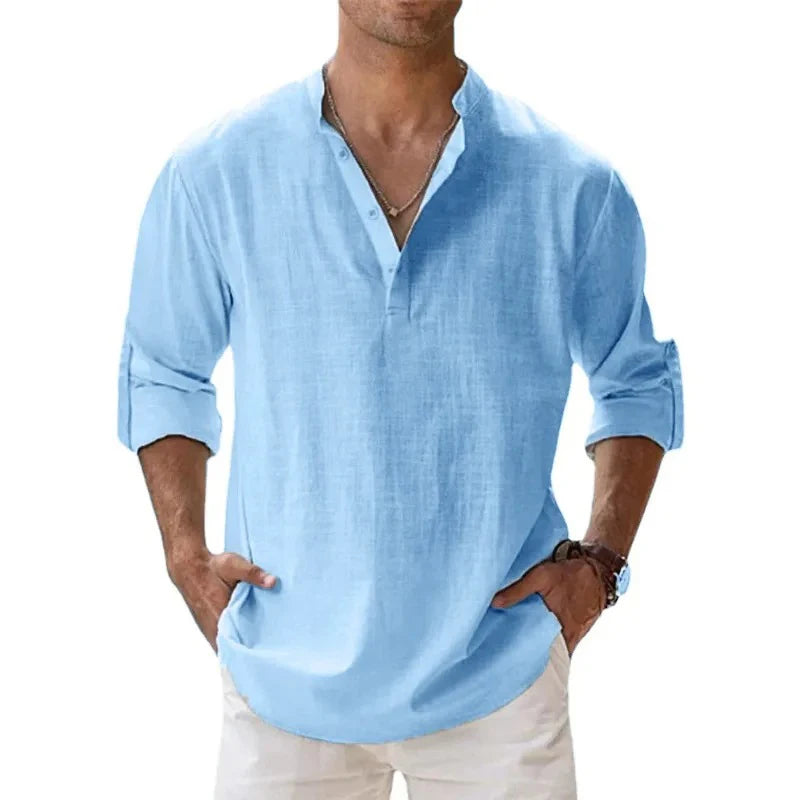 CASUAL LINEN HENLEY