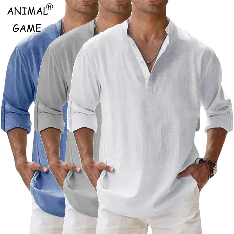 CASUAL LINEN HENLEY