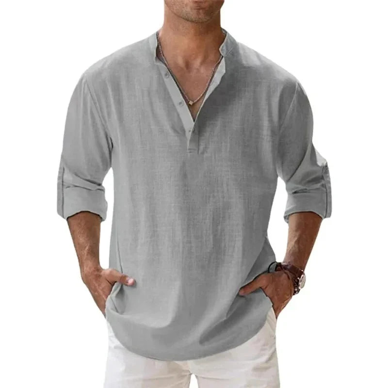 CASUAL LINEN HENLEY