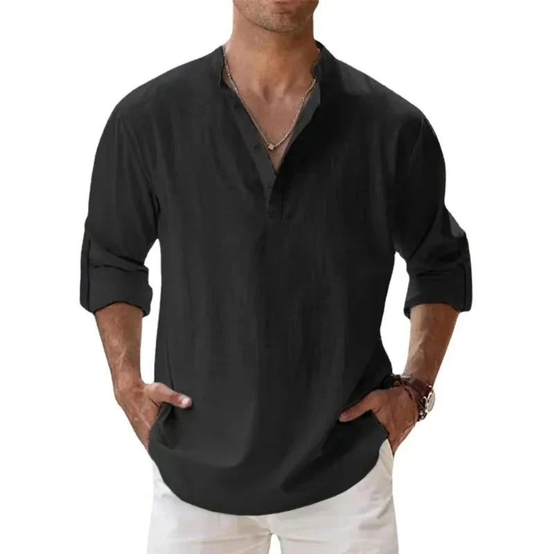 CASUAL LINEN HENLEY